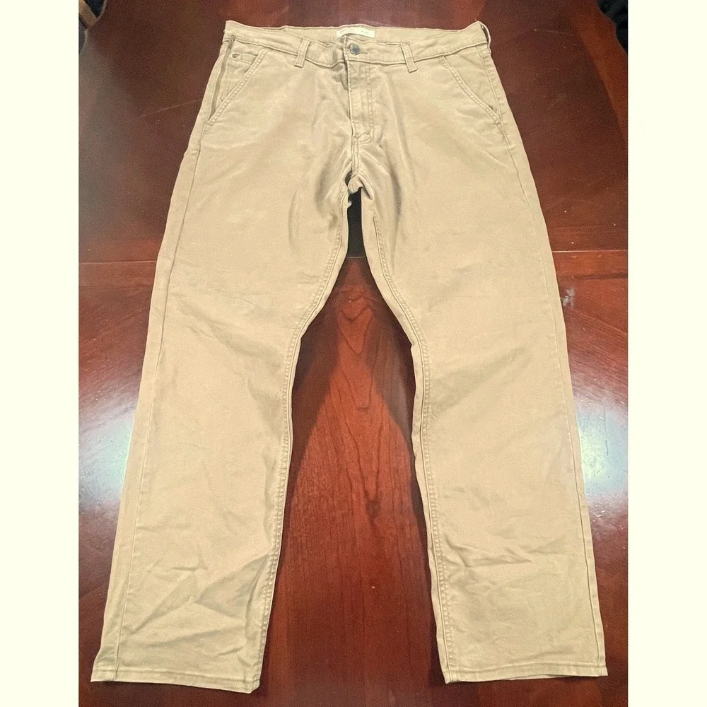 Signature Levis Athletic Chino Pants Mens Tag 36x32 Meas 38x30 Tan Utility EUC
